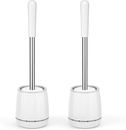 Toilet Brush, Toilet Brush and Holder with 304 Stainless Steel Handle, Space Saving Toilet Bowl Brush for Storage, Durable Bristles Toilet Scrubber for Bathroom Cleaning (2, White)