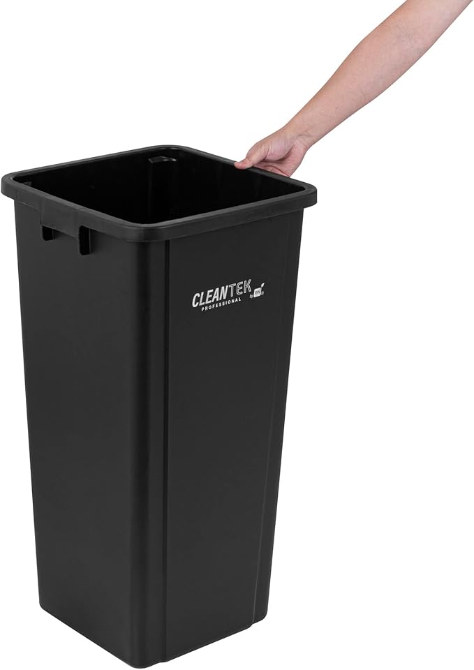 Restaurantware-Clean Tek Professional 23 Gallon Trash Can, 1 Square Waste Basket - Lid Sold Separately, Space Saving, Black Plastic Garbage Bin, Ideal For Home, Office, Restaurant, And More