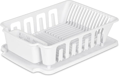 Sterilite Large 2 Piece Sink Set, with Drainboard for Drying, Holds Clean Dishes in the Kitchen such as Plates, Cups, and Silverware, White, 6-Pack