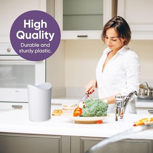 Superio MIni Bathroom Trash Can with Lid, Modern White Mini Waste Bin with Swing Lid (1 1/2 Gallon, 6 Liter) Plastic Garbage Can for Kitchen, Bathroom, Bedroom, Office, Under Desk (1, White)