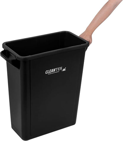 Restaurantware-Clean Tek Professional 15 Gallon Trash Can, 1 Slim Rectangle Waste Basket - With Handles, Space Saving, Black Plastic Garbage Bin, For Commercial Space, Office, Store, Cafe, And More