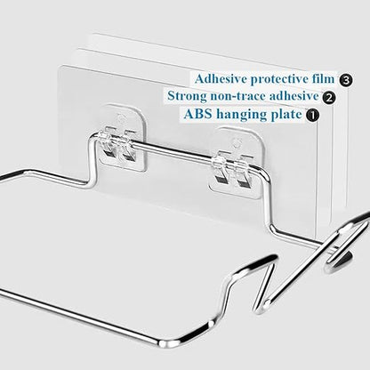 Trash Bag Holder for Cabinet Doors & Cupboards, Wall Mount Garbage Bag Holder with Adhesive Base Sticker Stainless Steel Under Sink Bag Holder Plastic Bag Holder for Kitchen Trash Can Bag Holder