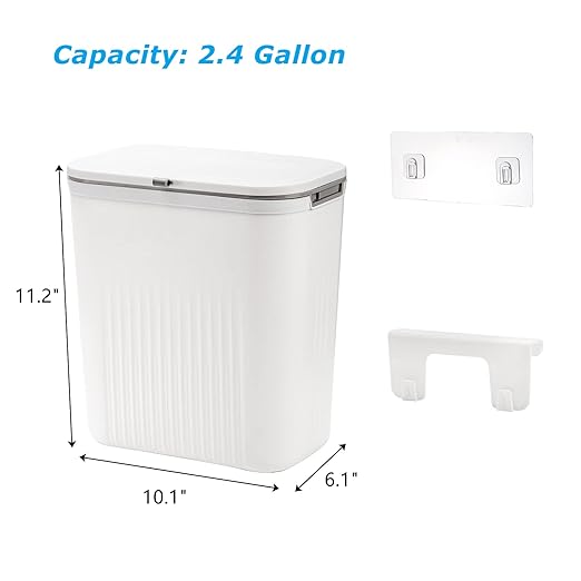 Frcctre 2 Pack 2.4 Gallon Kitchen Compost Bin, Hanging Trash Can with Lid Garbage Can for Countertop or Under Sink, Wall Mounted Counter Waste Bin for Kitchen Bathroom Bedroom Office