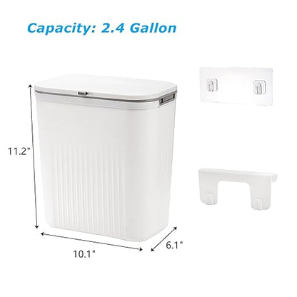 Frcctre 2 Pack 2.4 Gallon Kitchen Compost Bin, Hanging Trash Can with Lid Garbage Can for Countertop or Under Sink, Wall Mounted Counter Waste Bin for Kitchen Bathroom Bedroom Office
