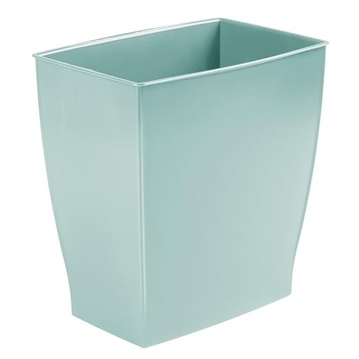 iDesign Small Plastic Bathroom Trash Can, Slim Rectangle Garbage Bin for Bedroom, Office, Dorm, Soft Aqua Blue