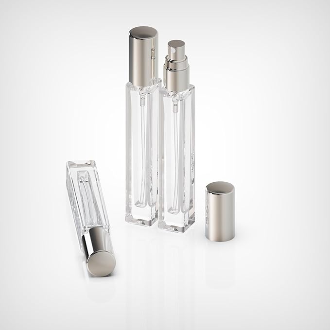 6PCS 10ml Mini Glass Spray Bottles, Fine Mist Refillable Portable Travel Perfume Atomizers (Silvery)