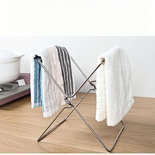 Tabletop Trash Bag Holder-Folding Stainless Steel Trash Bag Holder 11" Garbage Storage Metal Bracket for Countertop,Kitchen,Waste,Living Room,Dining Room,Bar Counter,Indoor Outdoor (Sliver)