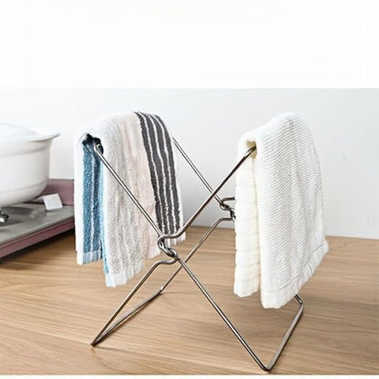 Tabletop Trash Bag Holder-Folding Stainless Steel Trash Bag Holder 11" Garbage Storage Metal Bracket for Countertop,Kitchen,Waste,Living Room,Dining Room,Bar Counter,Indoor Outdoor (Sliver)