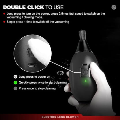 LENSGO Electric Air Blow,Camera Cleaning Kits with 4 Cleaning Heads for CMOS/Regular/Crevice Clean and Brush, 4.0kPa Dust Removal Type C Charge (Black)