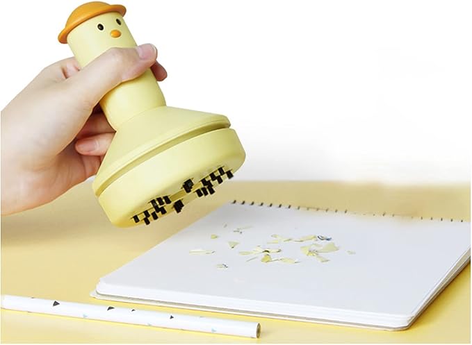 MSUIINT Portable Hand Vacuum Cleaner Desktop Vacuum Cleaner, Handheld Cordless Cleaner for Dust, Mini Table Dust Sweeper Cute Cartoon Eraser Pen Scrap Keyboard Cleaner for Home Desk, Yellow