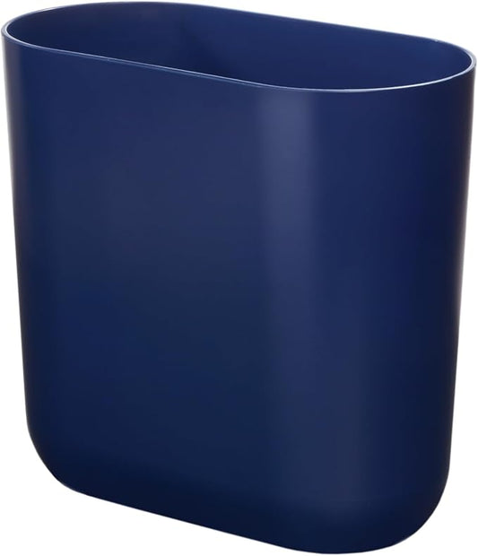 iDesign Small Slim Plastic Bathroom Trash Can, Garbage Can for Bedroom, Office, Desk, Dorm, Navy Blue