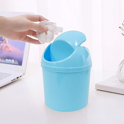 SITAKE 2 Pcs Plastic Mini Wastebasket Trash Can with Swing Lid with 120 Trash Bags, Tiny Desktop Waste Garbage Bin for Home, Office, Kitchen, Vanity Tabletop, Bedroom, Bathroom (Blue + Purple)
