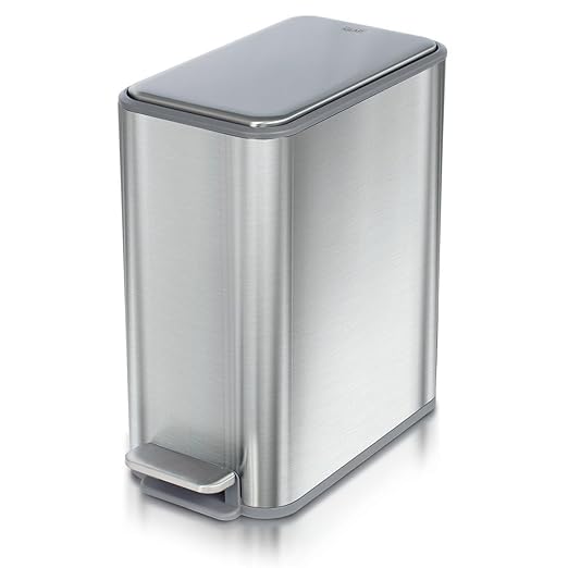 Glad Slim Bathroom Trash Can - Small Garbage Pail with Soft Close Lid & Step Foot Pedal | Narrow Stainless Steel Waste Basket with Removable Inner Bucket, 2.6 Gallon