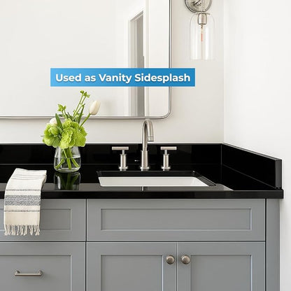 Bathroom Vanity Sink Backsplash/Sidesplash (Super Black Engineered Marble, 4" x 22")