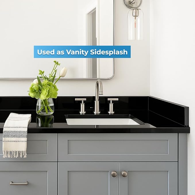 Bathroom Vanity Sink Backsplash/Sidesplash (Super Black Engineered Marble, 4" x 36")