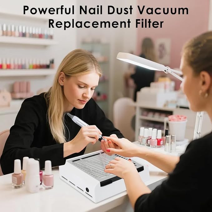 CoFashion Nail Dust Collector for Nails Dust Remove, Nail Acrylic Dust Collector Powerful Nail Duster Collector, One-Button Control Nail Duster Collector Filter White Manicure Vacuum with a Brush