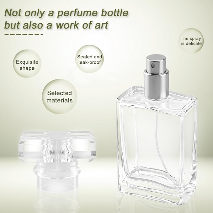 Enenes 8 Pack 30ml/1Oz Refillable Glass Perfume Bottles - Premium Square Atomizer Spray Bottles, Leak-Proof Portable Empty Perfume Containers for Travel, Purse, Gym & Home Office Use