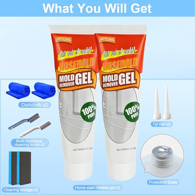 2PCS Nexa Remover Gel,Nuroclean Remover Gel with 2PCS Hard Bristle Crevice Cleaning Brush,Suitable for Grout, Refrigerator, Bathroom Cleaning Solution , Safe Formula That Does Not Damage The Surface