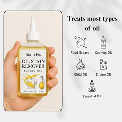 Oil Stain Remover for Clothes (8.72oz) - Fabric Stain Remover For Cooking, Engine, Dried Oil And Grease Stains - Safe for All Fabric Types