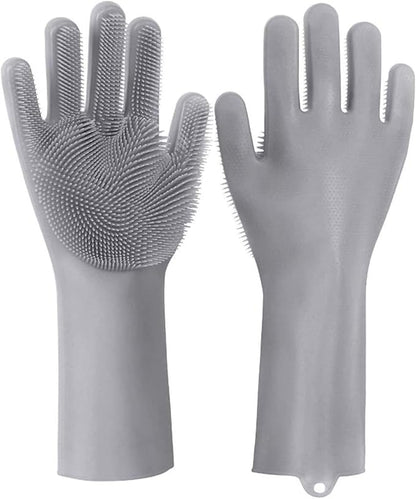 Silicone Scrubbing Gloves 12" Set of 3 Pairs for Kitchen, Bathroom, pet, Car Wash, Cleaning, Reusables