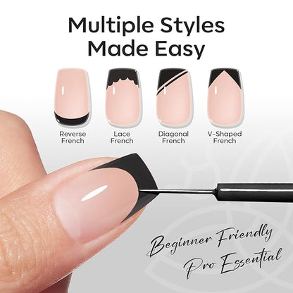 modelones Black French Tip Liner Gel Polish, 15 ML All Black Classic Color Nail Art Paint Swirl with Upgraded Fine Line Brush Soak Off U V DIY Home Salon Professional Manicure Design Gift for Women