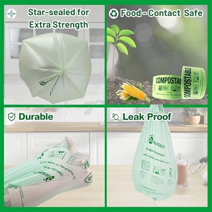 OrangeBio Compostable Produce Bags, 15 x 18 Inches, 1000 Count (250 Bags/Roll, 4 Rolls/Box), Holds Up to 20 lbs, BPI Certified ASTM D6400 & TÜV OK Compost Home Certified