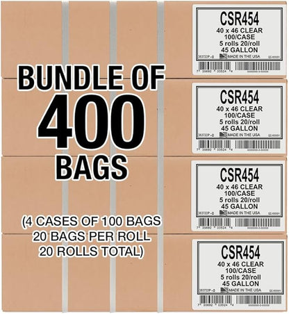 45 Gallon Clear Trash Bags - (Huge 400 Pack) - 40" x 46" - 2.0 MIL (Equivalent) - CSR Series - Heavy Duty Industrial Liners Clear Garbage Bags for Recycling, Contractors, Storage, Outdoor