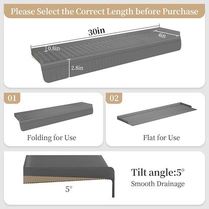 Sink Edge Protector with Suction Cup, 30" x 4", Silicone Sink Splash Guard for Kitchen & Bathroom, Protect Countertop from Scratches, Stains, for Stainless Steel Granite Quartz