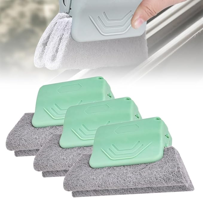 Magic Window Track Cleaner, Window Groove Cleaning Brush Tools Set, Multipurpose Cleaning Brush for Sliding Door Tracks, Tile Grout Lines, Shutter Slats, Car AC Vents, and Narrow Gaps (Green-3pcs)