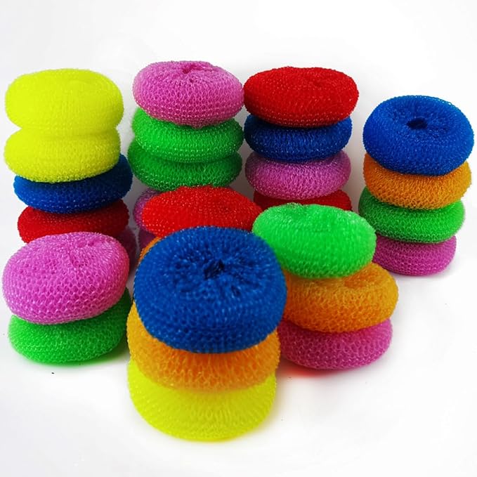 TIHOOD 30PCS Scrubbing Pads Non Scratch Dish Scrubber Round Scouring Pad Assorted Color Washing Scrubbers Kitchen Cleaning Tools Pot Scour for Household