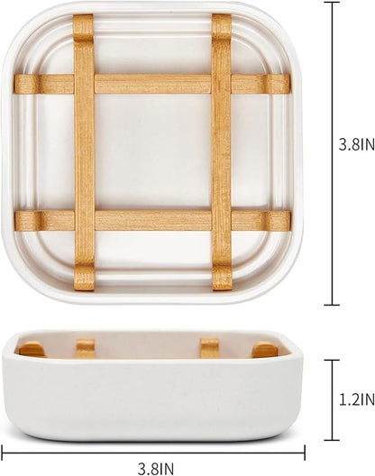 Bamboo Soap Dishes for Bar Soap Holders for Shower for Bathroom Sink Bulk Small Wooden Soap Tray Jabonera Pretty Neat Ventilated Soap Dish Disj Disk, Detachable (Single Rounded White)