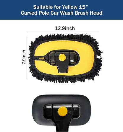 YeewayVeh Car Wash Brush Mop with Long Handle, 15° Curved Extension Pole Car Wash Kit with 3 Chenille Brush Head Covers for RV Truck Camper Cleaning, Yellow