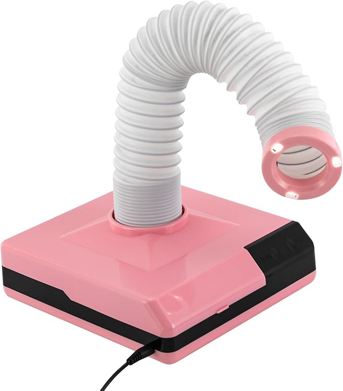 Nail Dust Collector, 2 in 1 Powerful Mini Desktop Vacuum Cleaner with Fan & LED Light, 60W Manicure Dentist Polishing Dust Suction Machine with Large Caliber Hose for Dental Lab Nail Salon (Pink)