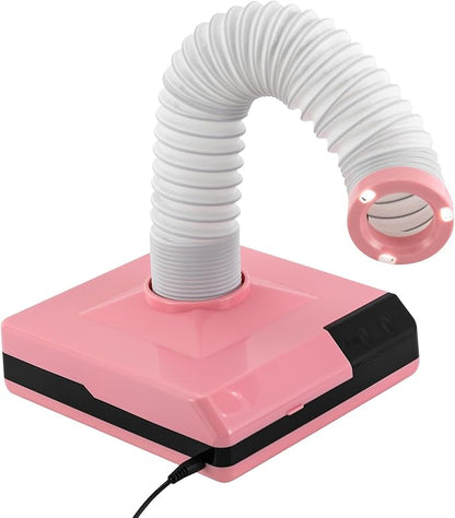 Nail Dust Collector, 2 in 1 Powerful Mini Desktop Vacuum Cleaner with Fan & LED Light, 60W Manicure Dentist Polishing Dust Suction Machine with Large Caliber Hose for Dental Lab Nail Salon (Pink)