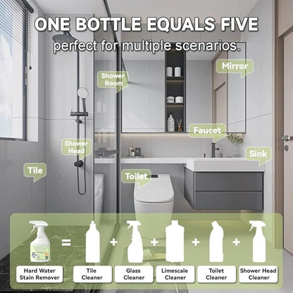 Hard Water Stain Remover, Shower Glass Cleaner Soap Scum Remover, Limescale Buildup Remover All-Purpose Bathroom Cleaner, for Glass, Shower Doors, Tiles, Toilet, Tub, Sink & Water Pipes (1PC)