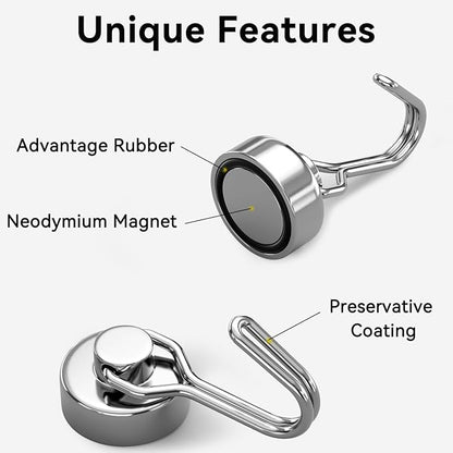Tohoer Magnetic Hooks, Neodymium Magnet Hook Heavy Duty 30LBS with Rust Proof for Cruise Essentials, Indoor Outdoor Hangers Hanging, Refrigerator, Fridge, Grill, Tools, Kitchen, Key Holders, Storage