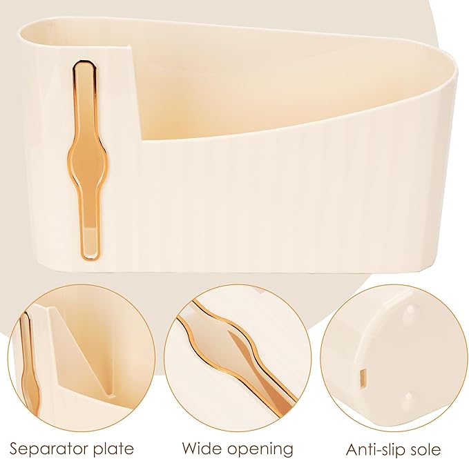 Wall Mount Trash Bag Dispenser, Plastic Grocery Holder for Kitchen Cabinet, Adhesive Garbage Organizer with Divider & Gold Slot, No Drill Storage Box (Beige)
