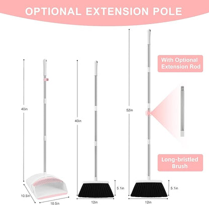 Broom with Dustpan Combo Set for Home, 52-in Long Adjustable Handle Angle Broom and Dustpan Set with Dustpan Comb Teeth for Sweeping Pet Hair Food Dirt Kitchen
