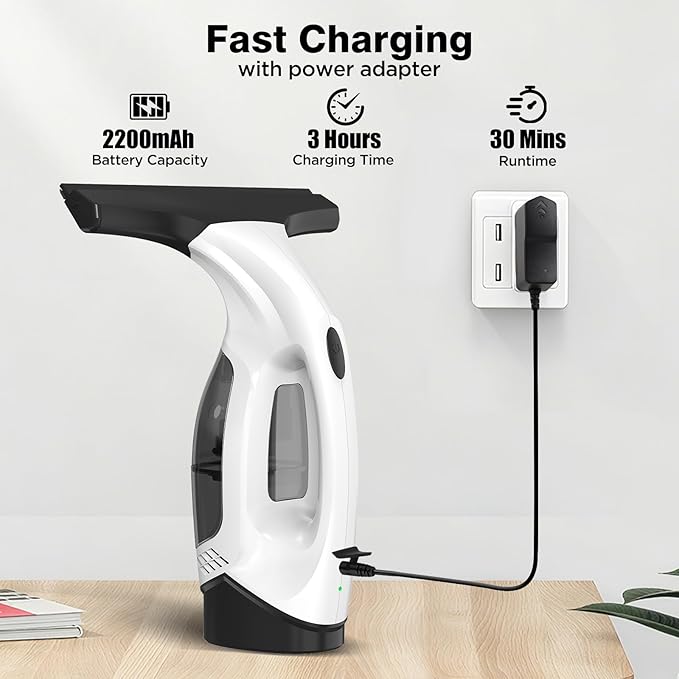 Window Vacuum Squeegee Cordless, 2000Pa Electric Window Cleaner Tool with 2200mAh & 150ml Water Collection Tank, Cleaning Kit Shower Squeegee for Glass Doors, Tiles, Mirrors, Car (Beige)