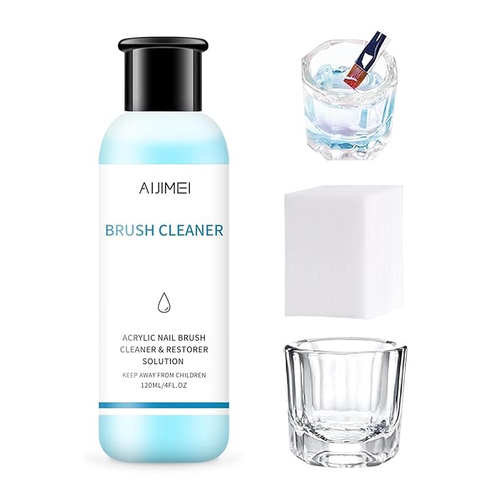 Nail Brush Cleaner 120ml Gel Solution for Preserving & Restoring Nail Art Brushes Includes Glass Cup & Cleaning Cotton Pads Effective Manicure Brush Cleaning For Home Nail Salons