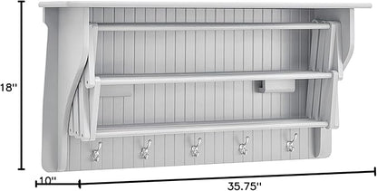 Danya B Accordion Clothes Drying Rack, Retractable, Wall Mounted Towel Rack and Hooks for Clothes and Towels for use in Laundry Room or Garage - White