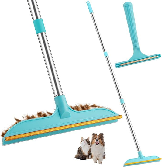 2-in-1 Pet Hair Remover Broom and Scraper Set with Adjustable Long Handle, Ideal for Removing Pet Hair and Water Stains, Reusable and Easy to Clean.