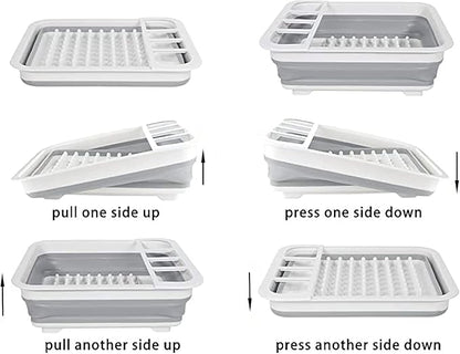 camper must haves dish drying rack Collapsible Dish Drying Rack Portable Dinnerware Drainer Organizer for Kitchen RV Campers Travel Trailers Space Saving Kitchen Storage Rack Tray (with Drainboard)