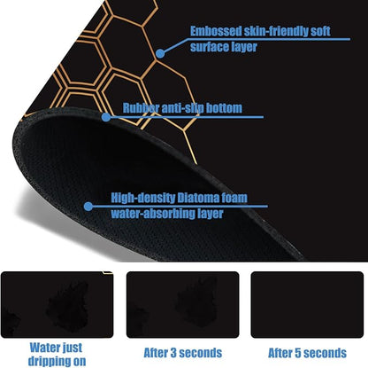 Sink Splash Guard Faucet Mat Black Gold Honeycomb Absorbent Fast Drying Mat Sink Gadgets Splash Guard Behind Faucet Drip Catcher for Kitchen Bathroom 15.5"X5.5"