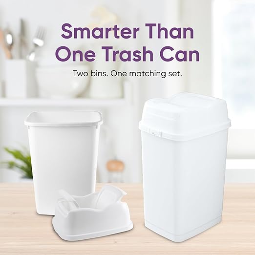 Superio 1.25 Gallon and 2.5 Gallon Plastic Garbage Cans with Swing Top-Split Lid | Small Trash Cans with Lid | Durable Plastic | Slim & Sturdy Trash Bins | Fingerprint Resistant | 5L / 10 L - White