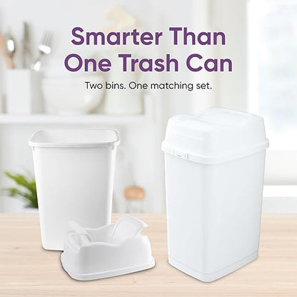 Superio 1.25 Gallon and 2.5 Gallon Plastic Garbage Cans with Swing Top-Split Lid | Small Trash Cans with Lid | Durable Plastic | Slim & Sturdy Trash Bins | Fingerprint Resistant | 5L / 10 L - White