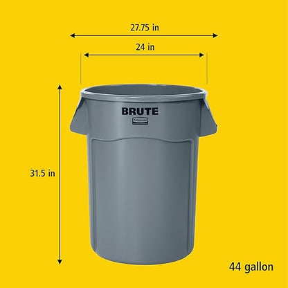 Rubbermaid Commercial Products BRUTE Heavy-Duty Round Garbage Can with Venting Channels, 44 Gallon, Green, Waste Container for Landscapers/Construction Sites/Restaurants/Offices/Warehouses/Home