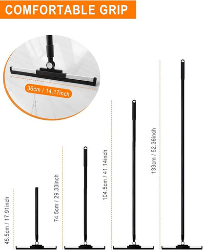 Heavy Duty Floor Squeegee for Concrete Floor– 14.2” Rubber Broom with Cloth Clip Design, 52” Extendable Window Cleaner, Squeegee Broom for Floor, Bathroom, Garage, Tile,Patio &Shower