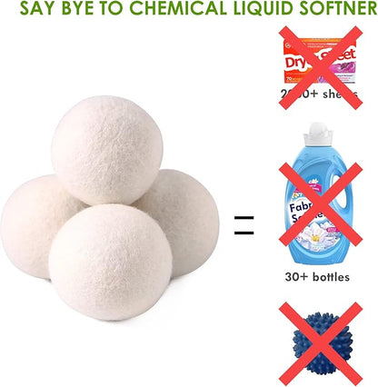 Wool Dryer Balls Organic 6 Pack XL,Handmade Dryer Balls,100% New Zealand Wool Natural Fabric Softener,Reusable 1000 Loads,Shorten Drying Time & Reduces Wrinkles