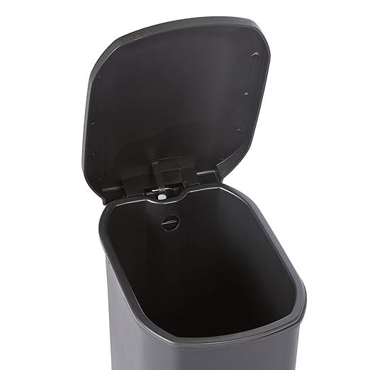Amazon Basics Compact Plastic Bathroom Trash Can with Soft-Close Lid,Hands-Free Foot Pedal,Removable Inner Bucket,6 Liters,Black,(Pack of 6)